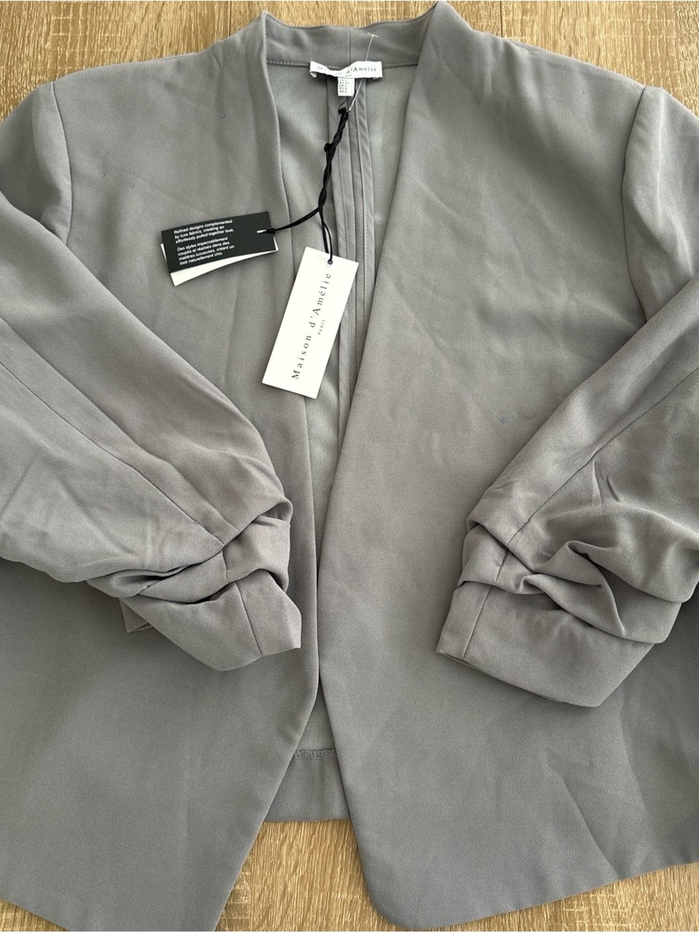 Maison Jules Grey Open-Front Blazer with Ruched Sleeves